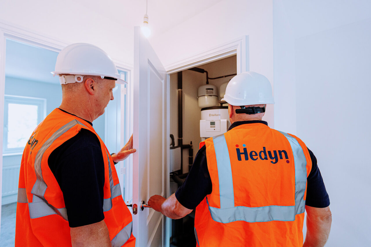 Hedyn colleagues inside one of the new homes at Parc Elisabeth.